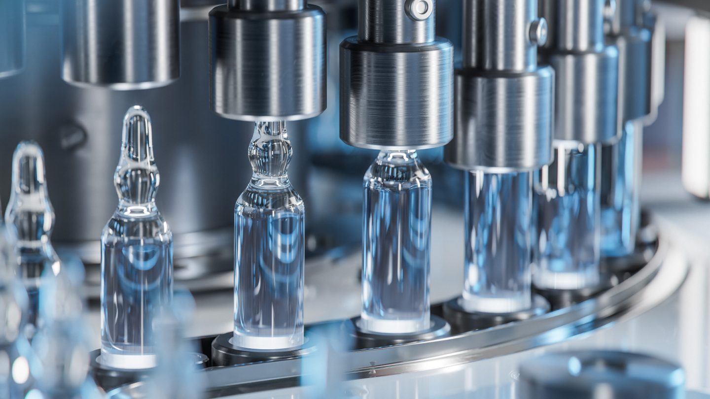 Macro Shot of Medical Ampoule Production Line at Modern Modern P